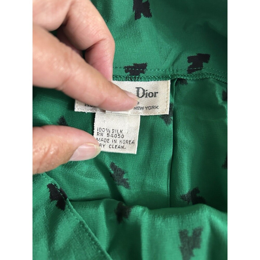 Vintage Women's Christian Dior Green And Black Silk Pleated Midi Skirt Size 4 - Picture 7 of 7